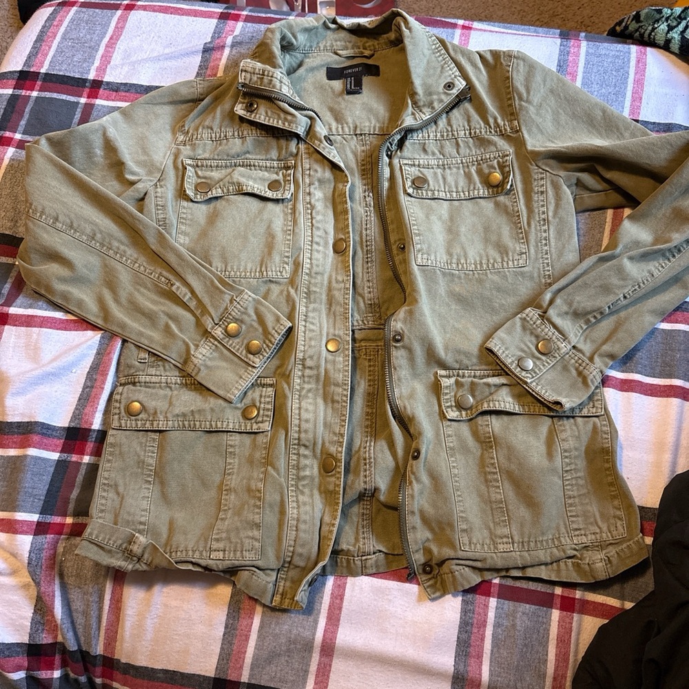 Forever 21 Khaki Utility Jean Jacket